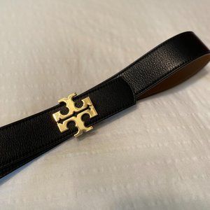 Tory Burch 1.5 Leather Reversible Belt in Black/Cuoio/Gold  Sz L. 36”